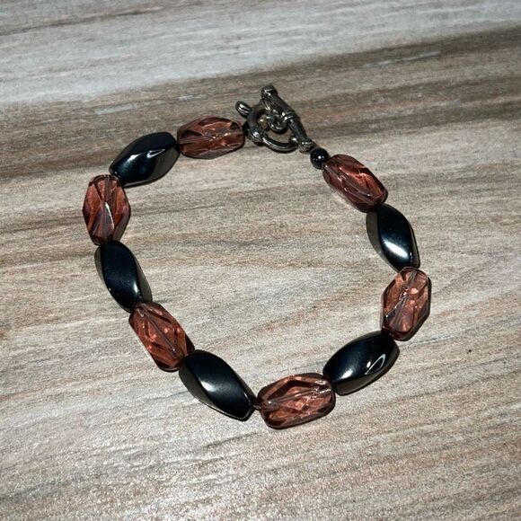 Hematite Magnetic Bead Bracelet Women’s Toggled Tennis ClassicCore Steampunk - Picture 1 of 7